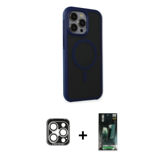 MARSİLYAN™- iPhone 15 Pro Max Kılıf Çekirdek Yansıma Prime - Şeffaf 360 Full Body Arka Koruyucu + PVD Metal Kamera Lens - GS