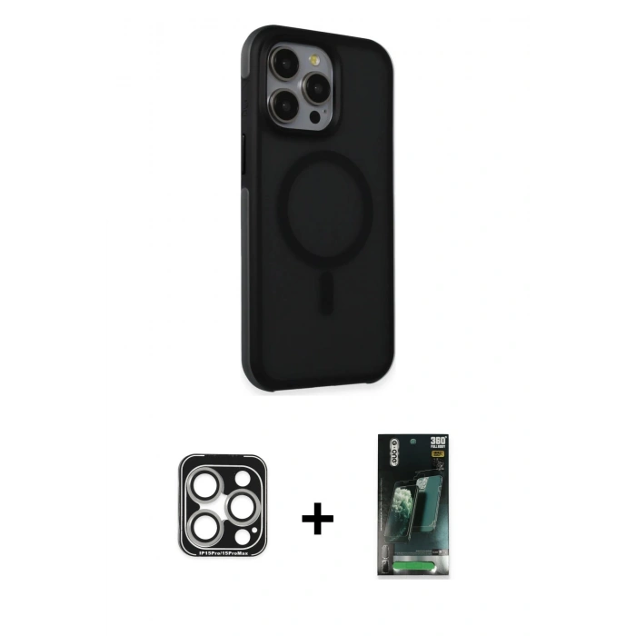 MARSİLYAN™- iPhone 15 Pro Max Kılıf Çekirdek Yansıma Prime - Şeffaf 360 Full Body Arka Koruyucu + PVD Metal Kamera Lens - GS