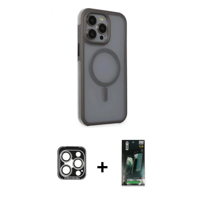 MARSİLYAN™- iPhone 15 Pro Max Kılıf Çekirdek Yansıma Prime - Şeffaf 360 Full Body Arka Koruyucu + PVD Metal Kamera Lens - GS