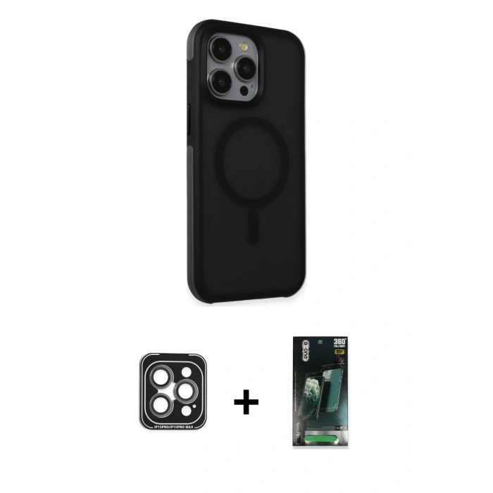 MARSİLYAN™- iPhone 15 Pro Max Kılıf Çekirdek Yansıma Prime - Şeffaf 360 Full Body Arka Koruyucu + PVD Metal Kamera Lens - GI
