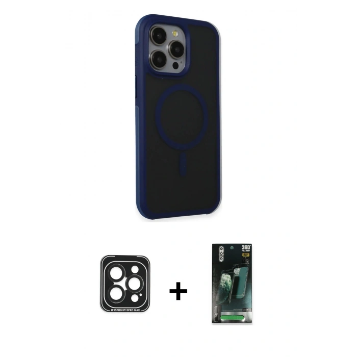 MARSİLYAN™- iPhone 15 Pro Max Kılıf Çekirdek Yansıma Prime - Şeffaf 360 Full Body Arka Koruyucu + PVD Metal Kamera Lens - SH