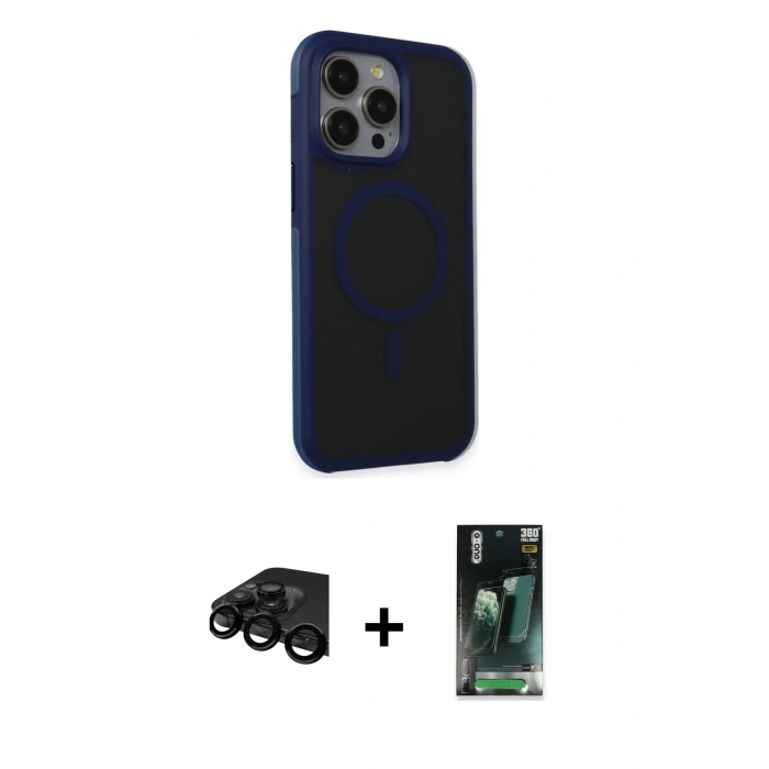MARSİLYAN™- iPhone 15 Pro Max Kılıf Çekirdek Yansıma Prime - Şeffaf 360 Full Body Arka Koruyucu + Raze Metal Kamera Lens - SH