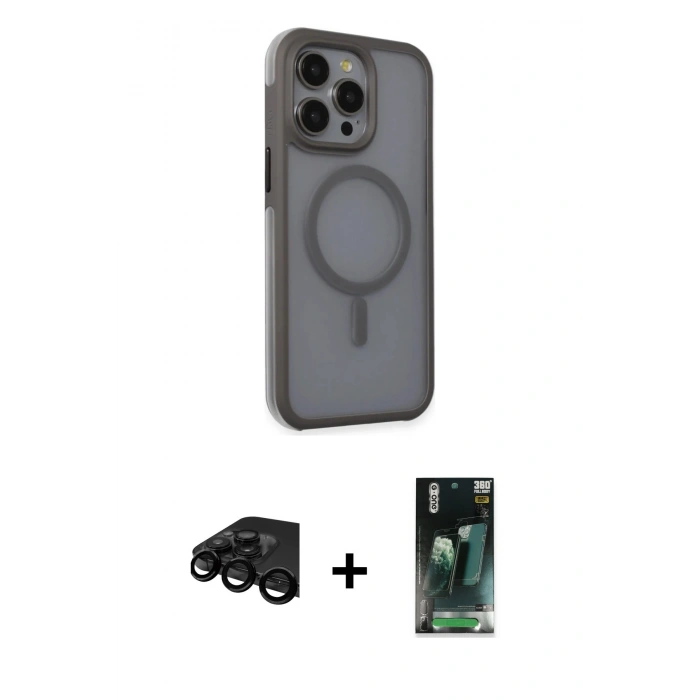 MARSİLYAN™- iPhone 15 Pro Max Kılıf Çekirdek Yansıma Prime - Şeffaf 360 Full Body Arka Koruyucu + Raze Metal Kamera Lens - SH