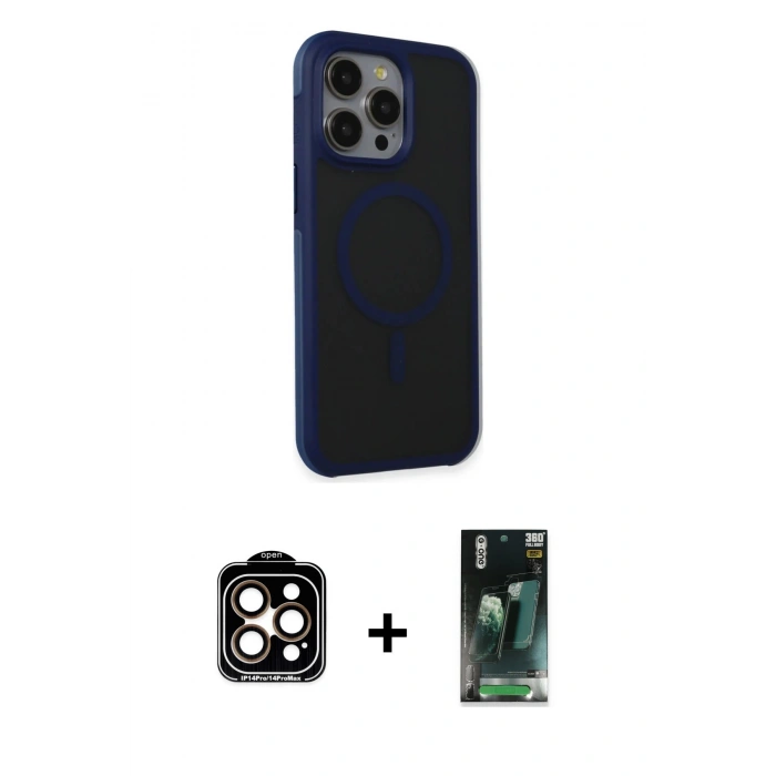 MARSİLYAN™- iPhone 15 Pro Max Kılıf Çekirdek Yansıma Prime - Şeffaf 360 Full Body Arka Koruyucu + PVD Metal Kamera Lens - TU