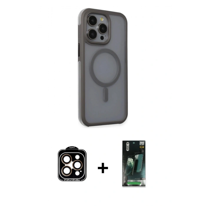 MARSİLYAN™- iPhone 15 Pro Max Kılıf Çekirdek Yansıma Prime - Şeffaf 360 Full Body Arka Koruyucu + PVD Metal Kamera Lens - TU