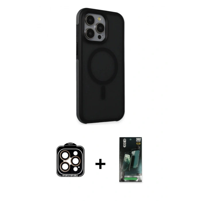 MARSİLYAN™- iPhone 15 Pro Max Kılıf Çekirdek Yansıma Prime - Şeffaf 360 Full Body Arka Koruyucu + PVD Metal Kamera Lens - TU
