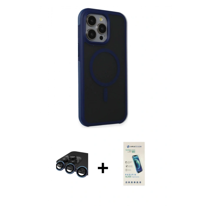 MARSİLYAN™- iPhone 15 Pro Max Kılıf Çekirdek Yansıma Prime - Şeffaf Pasifik Cam Ekran Koruyucu + Raze Metal Kamera Lens - LT