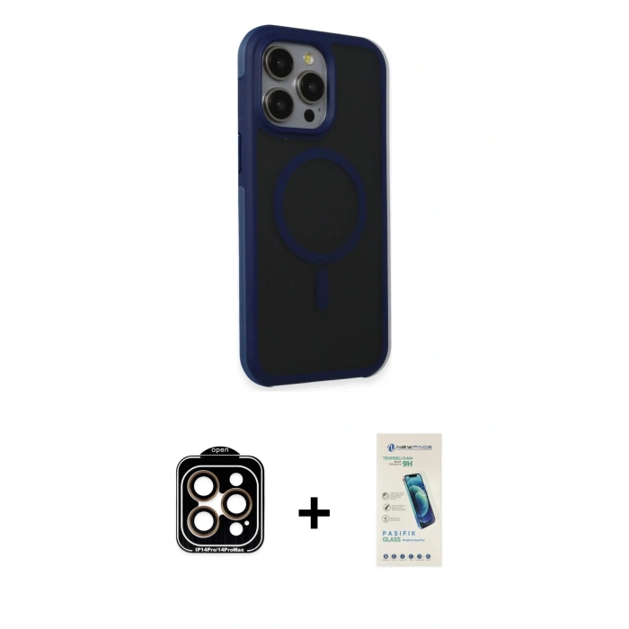 MARSİLYAN™- iPhone 15 Pro Max Kılıf Çekirdek Yansıma Prime - Şeffaf Pasifik Cam Ekran Koruyucu + PVD Metal Kamera Lens - TU