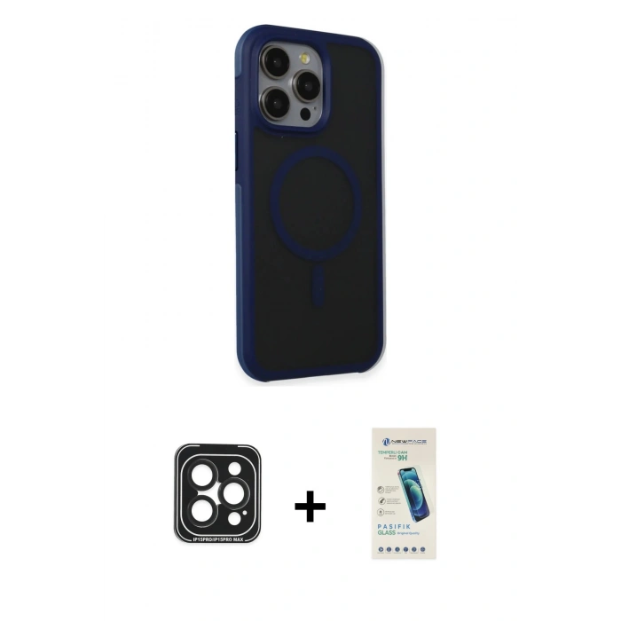 MARSİLYAN™- iPhone 15 Pro Max Kılıf Çekirdek Yansıma Prime - Şeffaf Pasifik Cam Ekran Koruyucu + PVD Metal Kamera Lens - SH