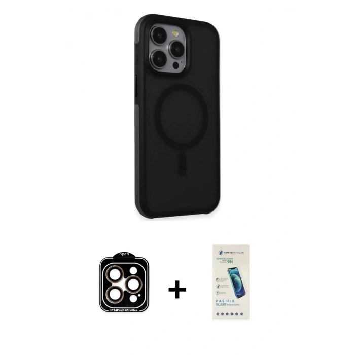 MARSİLYAN™- iPhone 15 Pro Max Kılıf Çekirdek Yansıma Prime - Şeffaf Pasifik Cam Ekran Koruyucu + PVD Metal Kamera Lens - TU