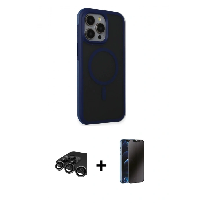 MARSİLYAN™- iPhone 15 Pro Max Kılıf Çekirdek Yansıma Prime - Siyah 3D Antistatik Hayalet Cam Ekran Koruyucu + Raze Metal Kamera Lens - TMGI