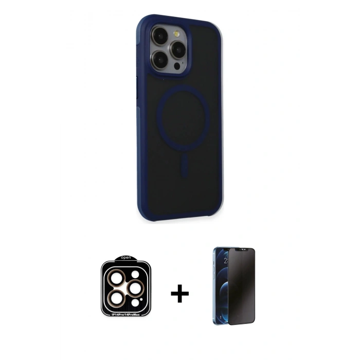 MARSİLYAN™- iPhone 15 Pro Max Kılıf Çekirdek Yansıma Prime - Siyah 3D Antistatik Hayalet Cam Ekran Koruyucu + PVD Metal Kamera Lens - TU