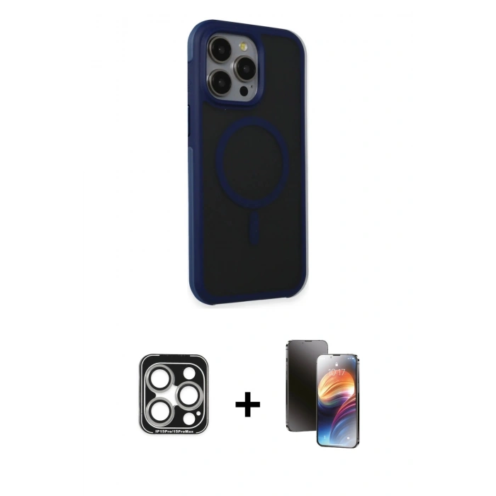MARSİLYAN™- iPhone 15 Pro Max Kılıf Çekirdek Yansıma Prime - Siyah 3D Antistatik Mat Seramik Nano Ekran Koruyucu + PVD Metal Kamera Lens - GS