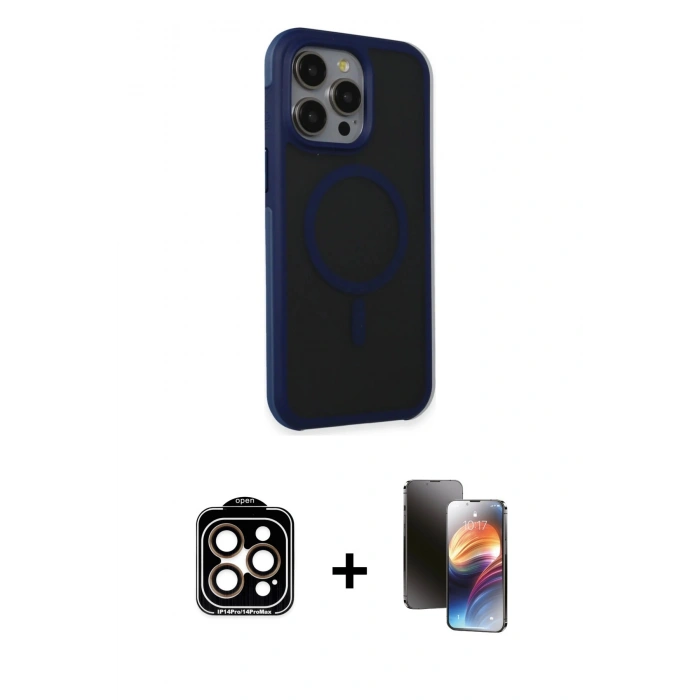 MARSİLYAN™- iPhone 15 Pro Max Kılıf Çekirdek Yansıma Prime - Siyah 3D Antistatik Mat Seramik Nano Ekran Koruyucu + PVD Metal Kamera Lens - TU