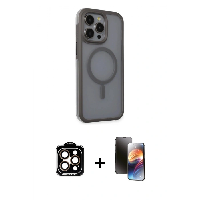 MARSİLYAN™- iPhone 15 Pro Max Kılıf Çekirdek Yansıma Prime - Siyah 3D Antistatik Mat Seramik Nano Ekran Koruyucu + PVD Metal Kamera Lens - TU