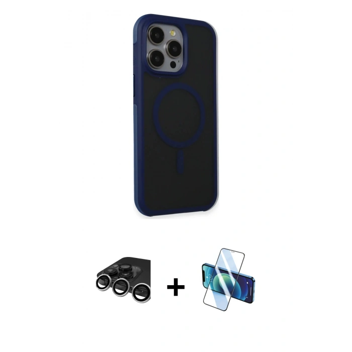 MARSİLYAN™- iPhone 15 Pro Max Kılıf Çekirdek Yansıma Prime - Siyah 3D Antistatik Seramik Nano Ekran Koruyucu + Raze Metal Kamera Lens - GS