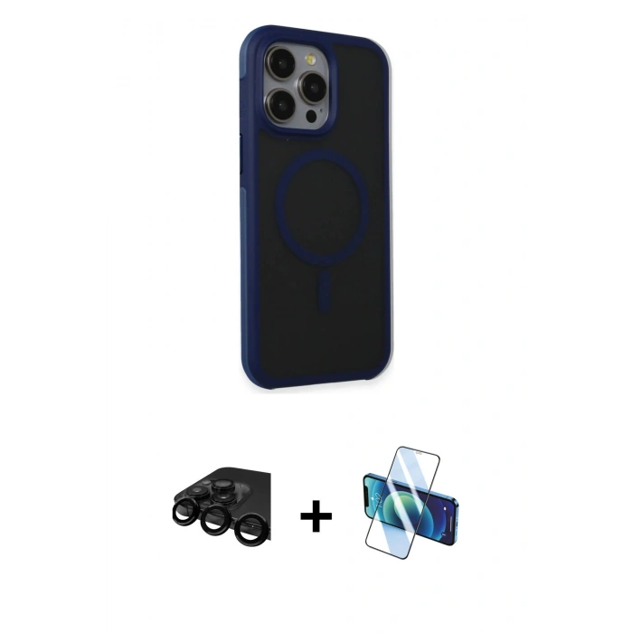 MARSİLYAN™- iPhone 15 Pro Max Kılıf Çekirdek Yansıma Prime - Siyah 3D Antistatik Seramik Nano Ekran Koruyucu + Raze Metal Kamera Lens - SH