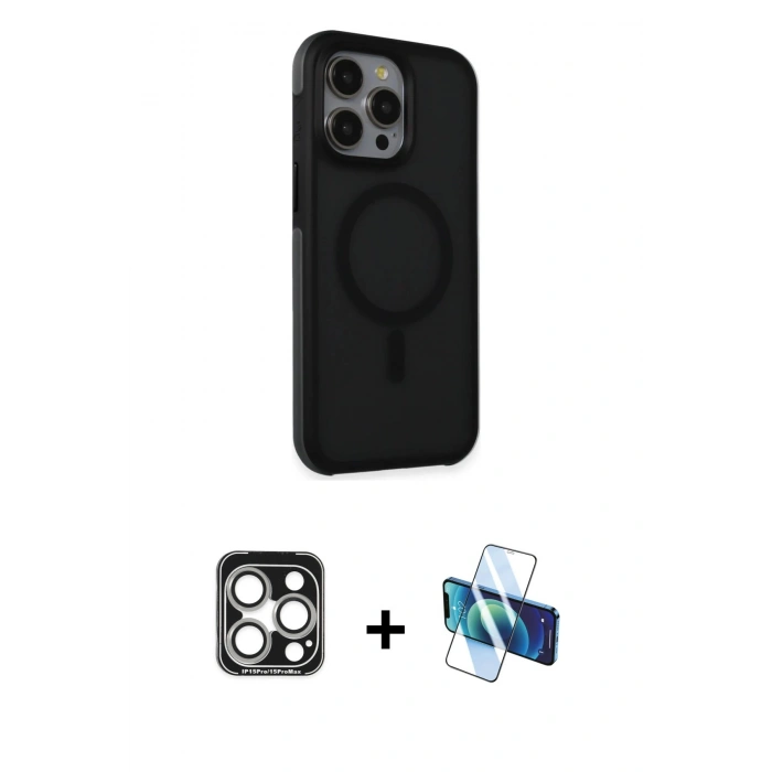 MARSİLYAN™- iPhone 15 Pro Max Kılıf Çekirdek Yansıma Prime - Siyah 3D Antistatik Seramik Nano Ekran Koruyucu + PVD Metal Kamera Lens - GS