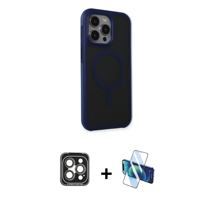 MARSİLYAN™- iPhone 15 Pro Max Kılıf Çekirdek Yansıma Prime - Siyah 3D Antistatik Seramik Nano Ekran Koruyucu + PVD Metal Kamera Lens - GI