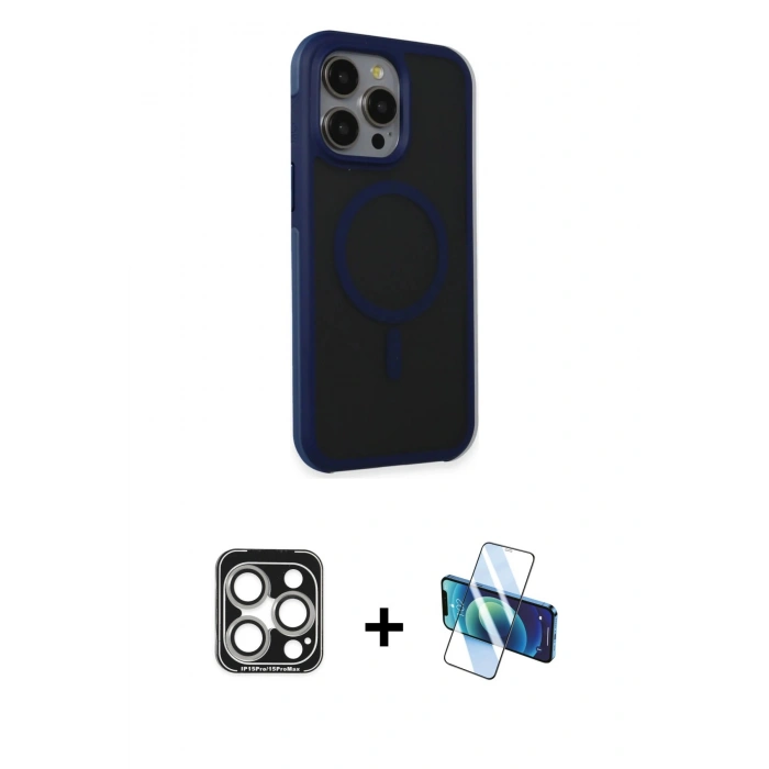 MARSİLYAN™- iPhone 15 Pro Max Kılıf Çekirdek Yansıma Prime - Siyah 3D Antistatik Seramik Nano Ekran Koruyucu + PVD Metal Kamera Lens - GS