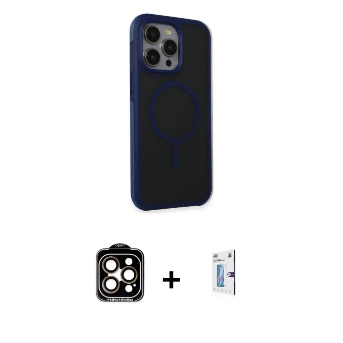 MARSİLYAN™- iPhone 15 Pro Max Kılıf Çekirdek Yansıma Prime - Siyah Bilvis 0.18mm Plus Cam Ekran Koruyucu + PVD Metal Kamera Lens - TU