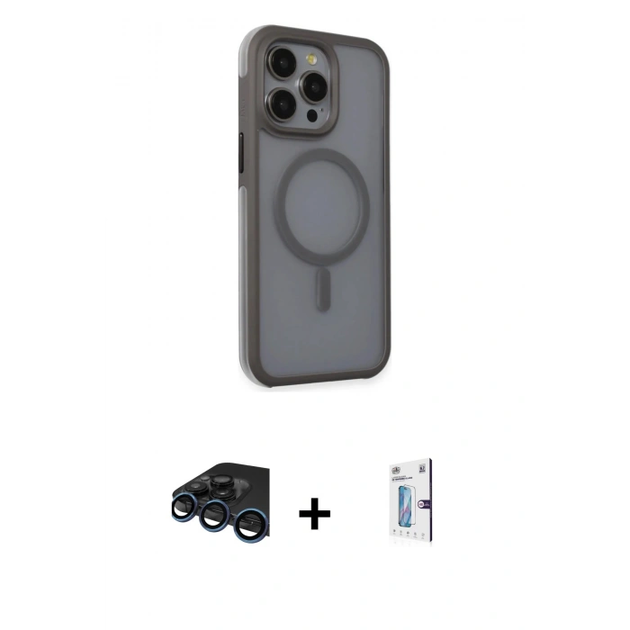 MARSİLYAN™- iPhone 15 Pro Max Kılıf Çekirdek Yansıma Prime - Siyah Bilvis 0.18mm Plus Cam Ekran Koruyucu + Raze Metal Kamera Lens - LT