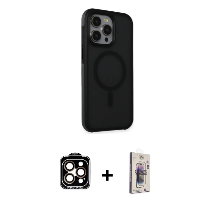 MARSİLYAN™- iPhone 15 Pro Max Kılıf Çekirdek Yansıma Prime - Siyah Bilvis 3D Cam Ekran Koruyucu + PVD Metal Kamera Lens - TU
