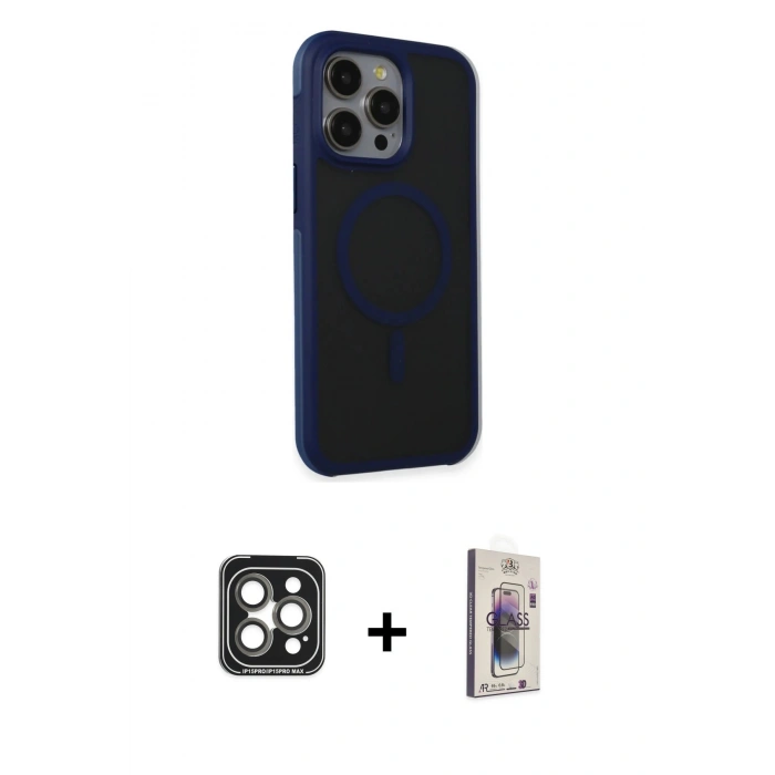 MARSİLYAN™- iPhone 15 Pro Max Kılıf Çekirdek Yansıma Prime - Siyah Bilvis 3D Cam Ekran Koruyucu + PVD Metal Kamera Lens - GI