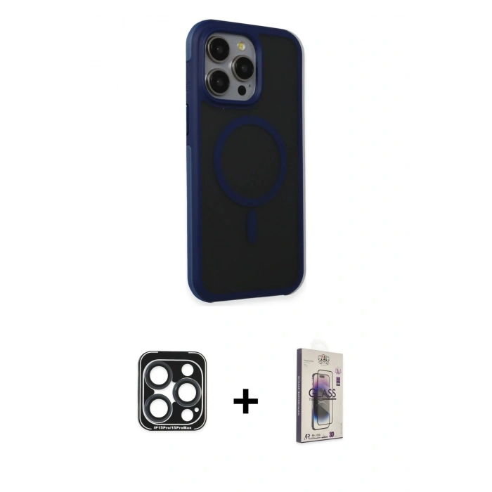 MARSİLYAN™- iPhone 15 Pro Max Kılıf Çekirdek Yansıma Prime - Siyah Bilvis 3D Cam Ekran Koruyucu + PVD Metal Kamera Lens - LT