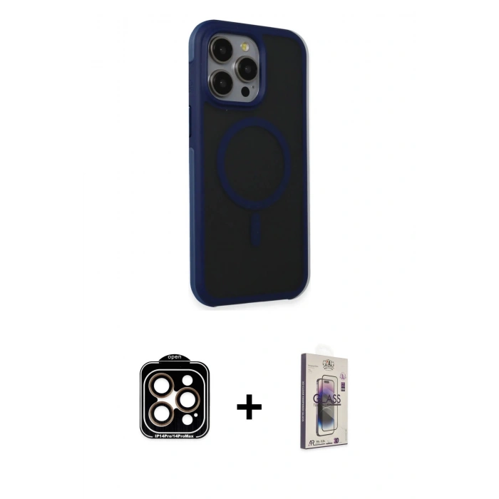 MARSİLYAN™- iPhone 15 Pro Max Kılıf Çekirdek Yansıma Prime - Siyah Bilvis 3D Cam Ekran Koruyucu + PVD Metal Kamera Lens - TU