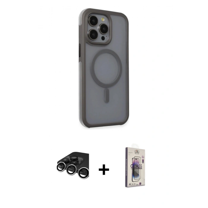 MARSİLYAN™- iPhone 15 Pro Max Kılıf Çekirdek Yansıma Prime - Siyah Bilvis 3D Cam Ekran Koruyucu + Raze Metal Kamera Lens - GS