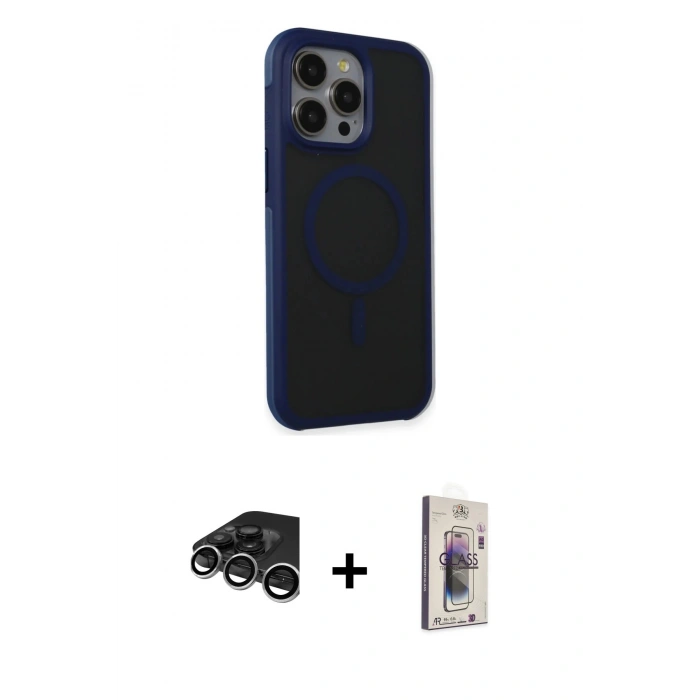 MARSİLYAN™- iPhone 15 Pro Max Kılıf Çekirdek Yansıma Prime - Siyah Bilvis 3D Cam Ekran Koruyucu + Raze Metal Kamera Lens - GS