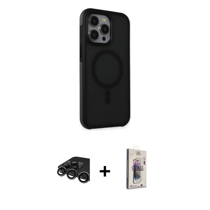 MARSİLYAN™- iPhone 15 Pro Max Kılıf Çekirdek Yansıma Prime - Siyah Bilvis 3D Cam Ekran Koruyucu + Raze Metal Kamera Lens - TMGI