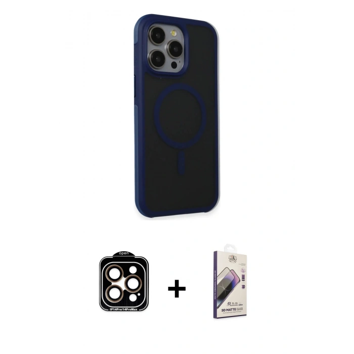 MARSİLYAN™- iPhone 15 Pro Max Kılıf Çekirdek Yansıma Prime - Siyah Bilvis 3D Mat Cam Ekran Koruyucu + PVD Metal Kamera Lens - TU