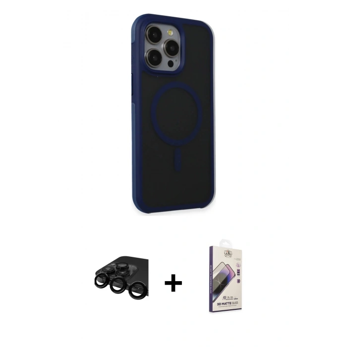 MARSİLYAN™- iPhone 15 Pro Max Kılıf Çekirdek Yansıma Prime - Siyah Bilvis 3D Mat Cam Ekran Koruyucu + Raze Metal Kamera Lens - SH