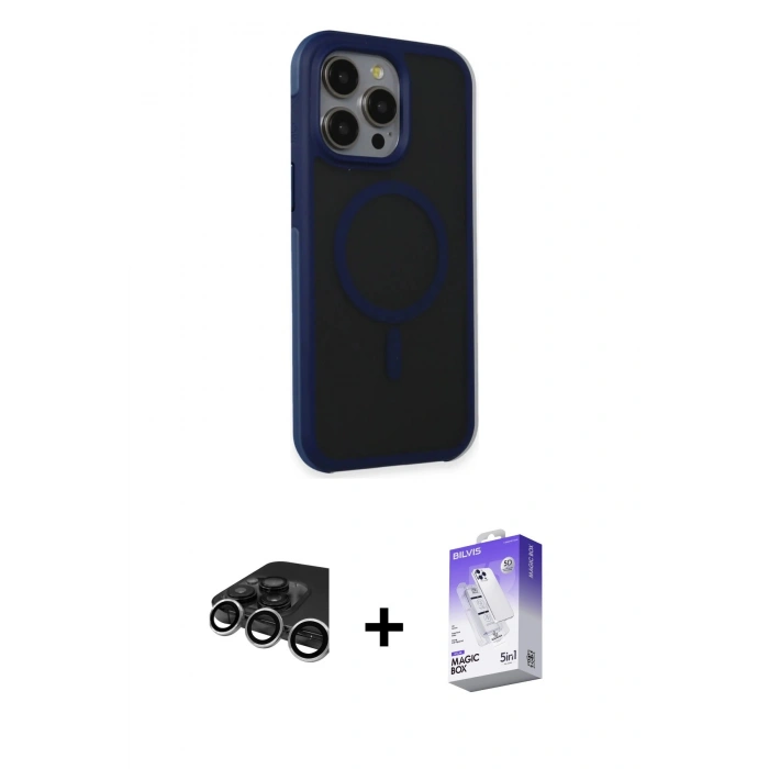 MARSİLYAN™- iPhone 15 Pro Max Kılıf Çekirdek Yansıma Prime - Siyah Bilvis 5in1 3D Magic Cam Ekran Koruyucu + Raze Metal Kamera Lens - GS