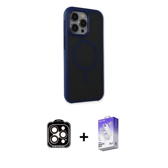 MARSİLYAN™- iPhone 15 Pro Max Kılıf Çekirdek Yansıma Prime - Siyah Bilvis 5in1 3D Magic Cam Ekran Koruyucu + PVD Metal Kamera Lens - TU