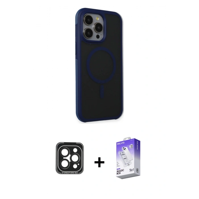MARSİLYAN™- iPhone 15 Pro Max Kılıf Çekirdek Yansıma Prime - Siyah Bilvis 5in1 3D Magic Cam Ekran Koruyucu + PVD Metal Kamera Lens - SH