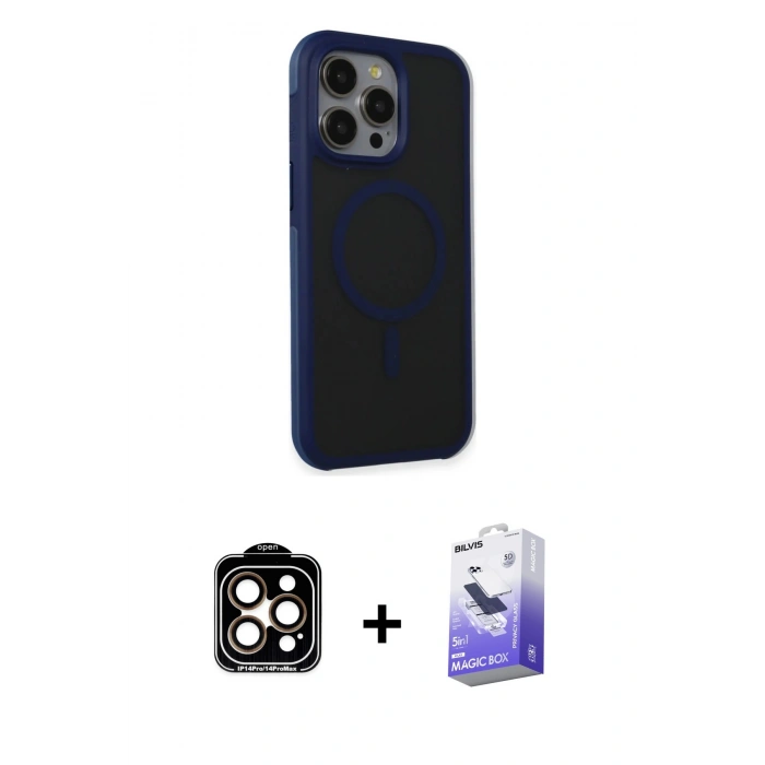 MARSİLYAN™- iPhone 15 Pro Max Kılıf Çekirdek Yansıma Prime - Siyah Bilvis 5in1 5D Magic Hayalet Cam Ekran Koruyucu + PVD Metal Kamera Lens - TU