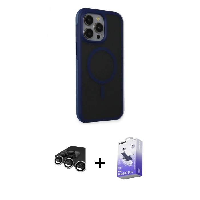 MARSİLYAN™- iPhone 15 Pro Max Kılıf Çekirdek Yansıma Prime - Siyah Bilvis 5in1 5D Magic Hayalet Cam Ekran Koruyucu + Raze Metal Kamera Lens - GS