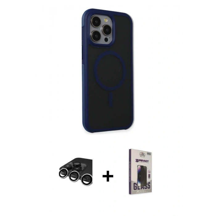 MARSİLYAN™- iPhone 15 Pro Max Kılıf Çekirdek Yansıma Prime - Siyah Bilvis Hayalet Cam Ekran Koruyucu + Raze Metal Kamera Lens - GS
