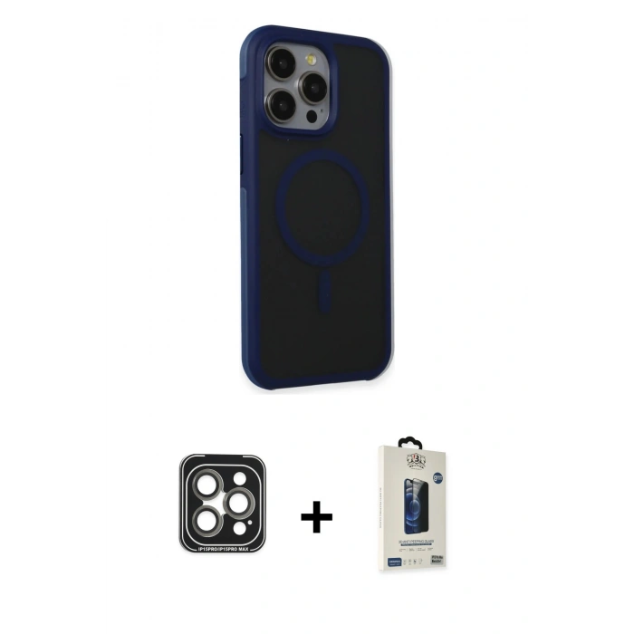 MARSİLYAN™- iPhone 15 Pro Max Kılıf Çekirdek Yansıma Prime - Siyah Bilvis Hayalet Cam Ekran Koruyucu + PVD Metal Kamera Lens - GI