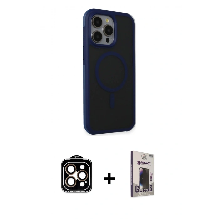 MARSİLYAN™- iPhone 15 Pro Max Kılıf Çekirdek Yansıma Prime - Siyah Bilvis Hayalet Cam Ekran Koruyucu + PVD Metal Kamera Lens - TU