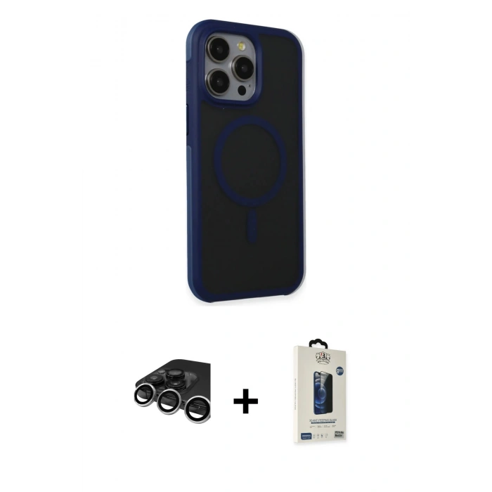 MARSİLYAN™- iPhone 15 Pro Max Kılıf Çekirdek Yansıma Prime - Siyah Bilvis Hayalet Cam Ekran Koruyucu + Raze Metal Kamera Lens - GS
