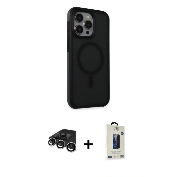 MARSİLYAN™- iPhone 15 Pro Max Kılıf Çekirdek Yansıma Prime - Siyah Bilvis Hayalet Cam Ekran Koruyucu + Raze Metal Kamera Lens - GS