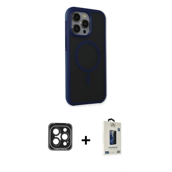 MARSİLYAN™- iPhone 15 Pro Max Kılıf Çekirdek Yansıma Prime - Siyah Bilvis Hayalet Cam Ekran Koruyucu + PVD Metal Kamera Lens - SH