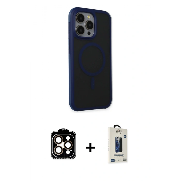 MARSİLYAN™- iPhone 15 Pro Max Kılıf Çekirdek Yansıma Prime - Siyah Bilvis Hayalet Cam Ekran Koruyucu + PVD Metal Kamera Lens - TU