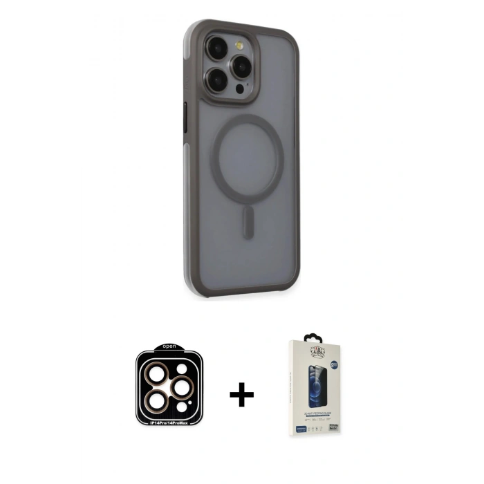 MARSİLYAN™- iPhone 15 Pro Max Kılıf Çekirdek Yansıma Prime - Siyah Bilvis Hayalet Cam Ekran Koruyucu + PVD Metal Kamera Lens - TU