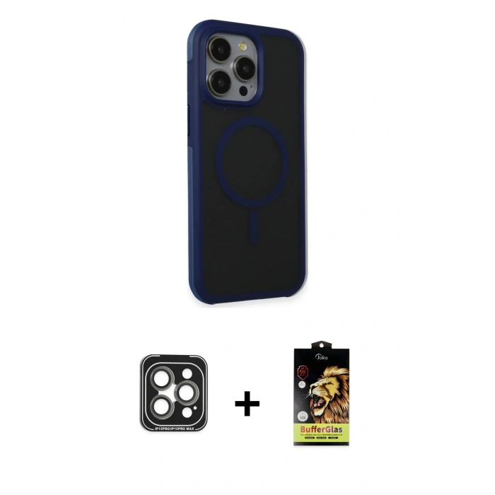 MARSİLYAN™- iPhone 15 Pro Max Kılıf Çekirdek Yansıma Prime - Siyah Buffer Cam Ekran Koruyucu + PVD Metal Kamera Lens - GI