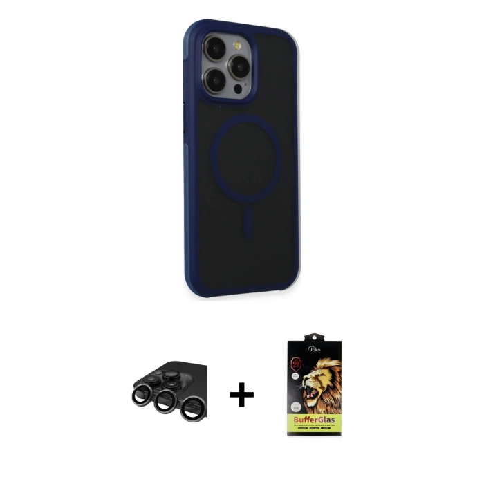 MARSİLYAN™- iPhone 15 Pro Max Kılıf Çekirdek Yansıma Prime - Siyah Buffer Cam Ekran Koruyucu + Titanyum Gri Raze Metal Kamera Lens
